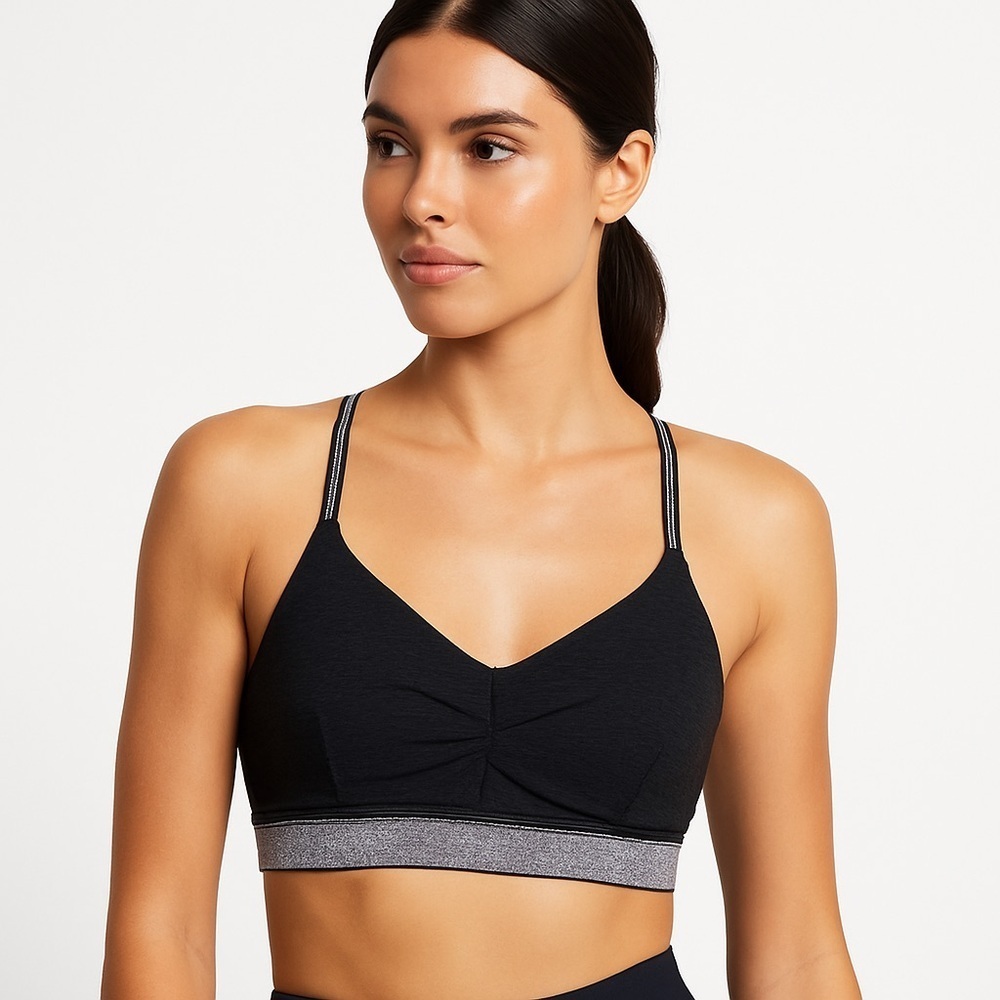 Beyond Yoga Spacedye Shine On Bra Black Metallic Lurex Athleisure Size S